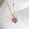 Gold-Plated-Anti-Tarnish-Pink-Heart-CZ-Pendant-Necklace
