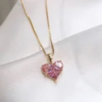 Gold-Plated-Anti-Tarnish-Pink-Heart-CZ-Pendant-Necklace