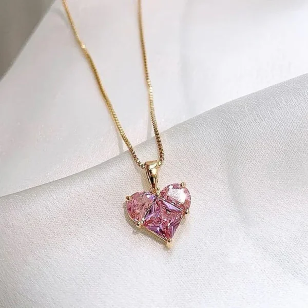 Gold-Plated-Anti-Tarnish-Pink-Heart-CZ-Pendant-Necklace