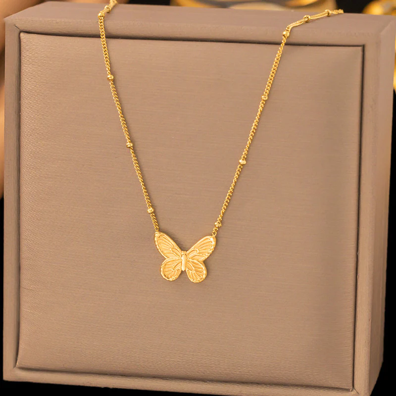 Gold-Plated-Anti-Tarnish-Stainless-Steel-Butterfly-Themed-Pendant