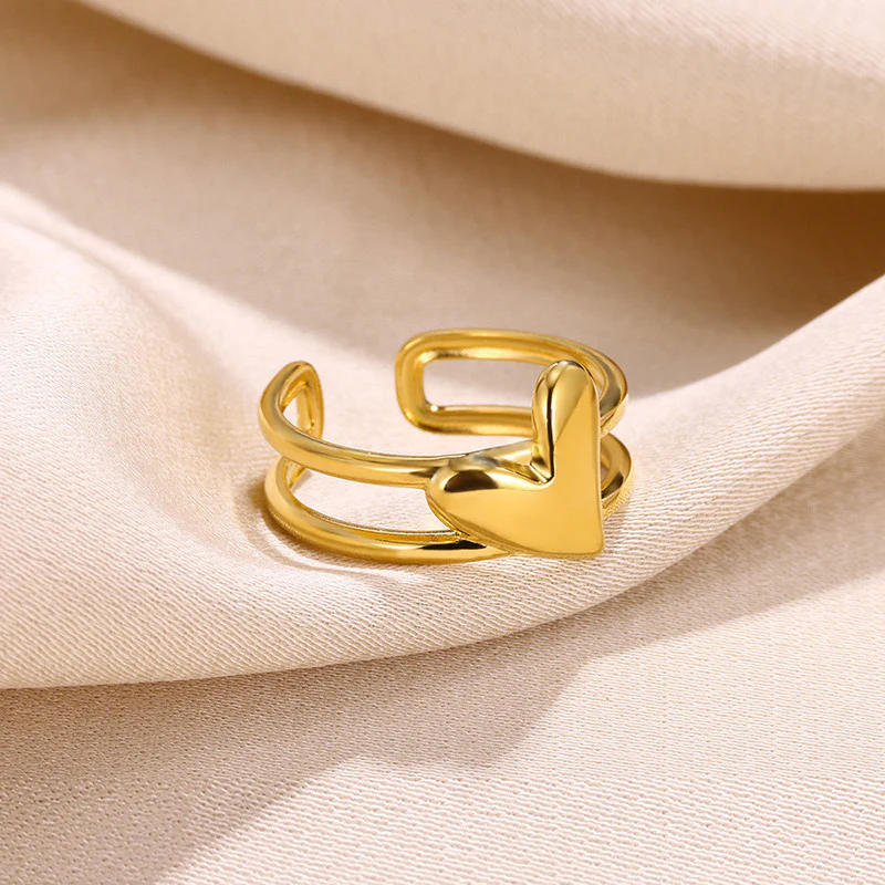 Gold-Plated-Anti-Tarnish-Stainless-Steel-Double-Band-Heart-Adjustable-Ring