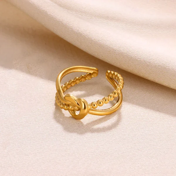 Gold-Plated-Anti-Tarnish-Stainless-Steel-Knot-Adjustable-Finger-Ring