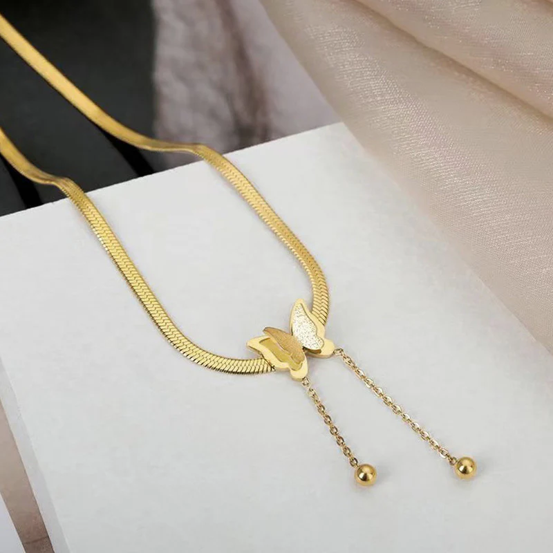 Gold-Plated-Stainless-Steel-Anti-Tarnish-Butterfly-Snake-Chain-Pendant