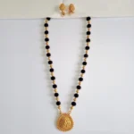 Gold and Black Velvet Beads Lakshmi Haram Set