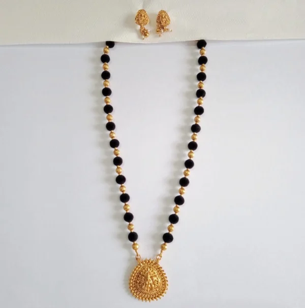 Gold and Black Velvet Beads Lakshmi Haram Set