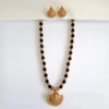 Lakshmi Black Thread Golden Beads Traditional Necklace with Earrings