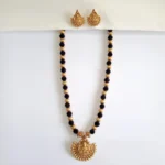 Lakshmi Black Thread Golden Beads Traditional Necklace with Earrings