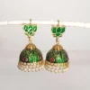 Green-Meenakari-Lotus-Jhumka-with-Pearl-Drops-Earrings-online