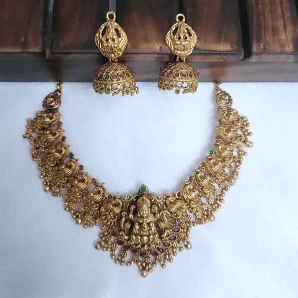 Lakshmi-Temple-Antique-Necklace-with-Jhumka-Earrings-Set