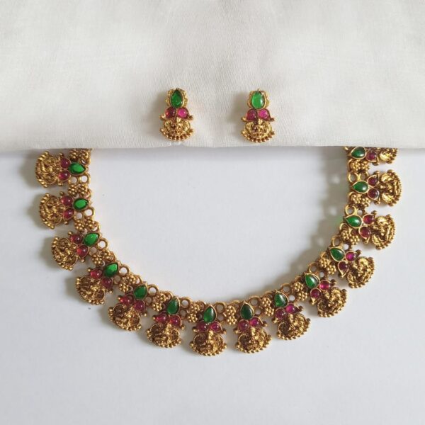 Matte-Finish-Lakshmi-Coin-Necklace-with-Earrings