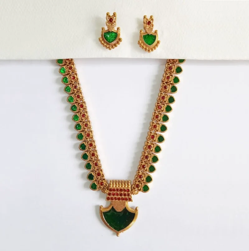 Premium Green Nagapadam Necklace with Earrings