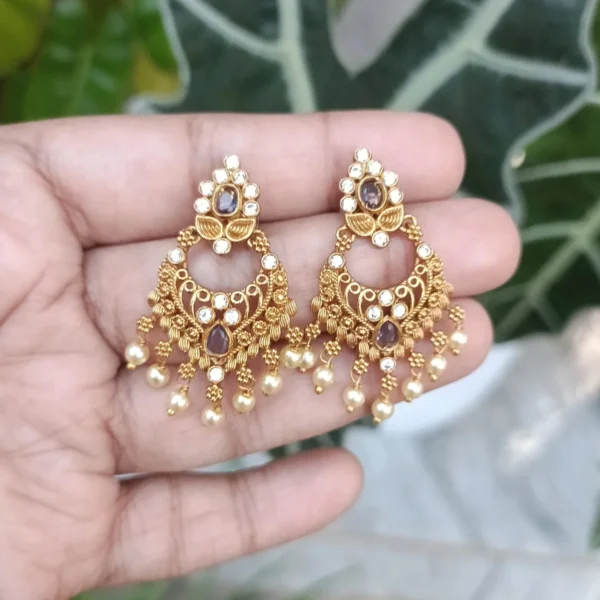 Wine-Stones-Chandbali-Earrings