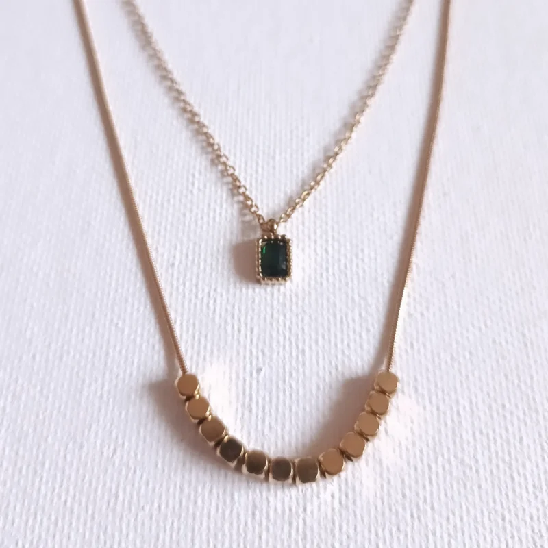 Emerald Double Layered CZ Necklace