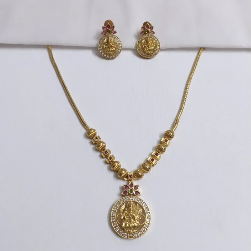 Lakshmi Motif Pendant Necklace Set | Imitation Jewellery Kerala