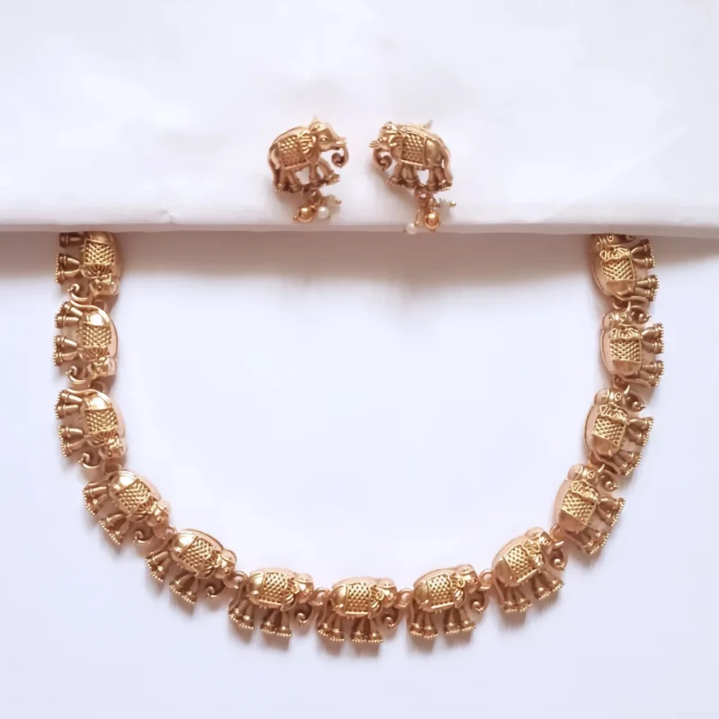 Matte-Finish-Elephant-Motif-Temple-Jewellery-Necklace-Set