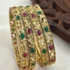 Matte-Gold-Plated-Bangles-with-Ruby-and-Green-Kempu-Stones
