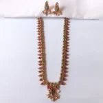 Ruby-Green-Gold-Mango-Long-Kerala-Palki-Haram-with-Earrings