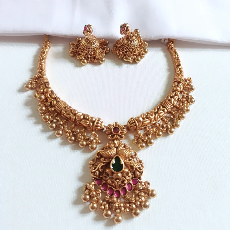 Temple Peacock Pendant Necklace Set | Imitation Jewellery Kerala