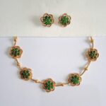 Traditional Floral Gold Beads Necklace with Earrings