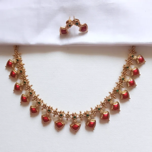 Traditional Kerala Red Palakka imitation jewellery necklace under 500