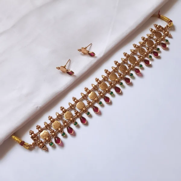 Traditional Palakka and Coin Two Layer Choker Necklace Set