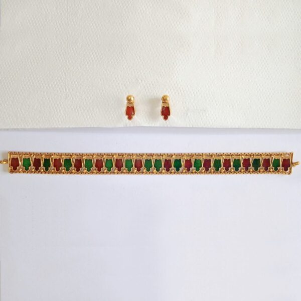 Red Green Stone Choker Necklace Set