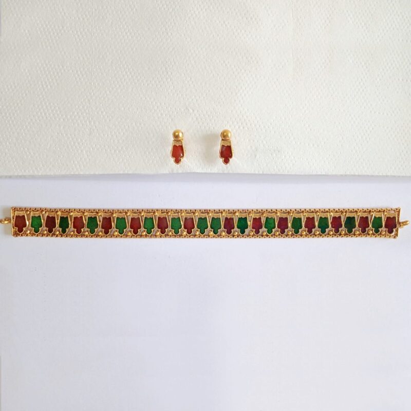 Red Green Stone Choker Necklace Set