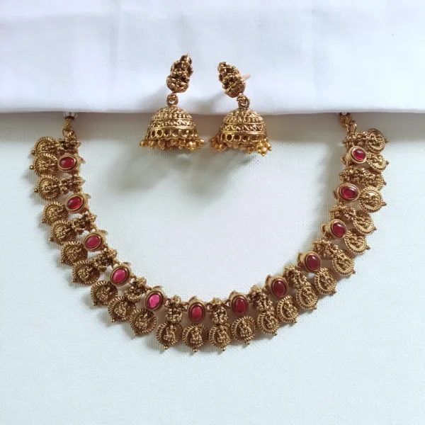 Traditional-South-Indian-Temple-Lakshmi-Kasula-Necklace-Set-Ruby-Stones