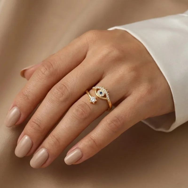 Anti Tarnish Evil Eye Adjustable Ring