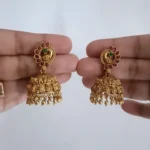 Antique Peacock Kempu Jhumka Earrings
