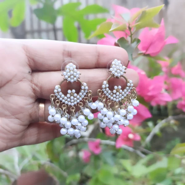Chandbali Pearl Cluster Earrings – Handcrafted Imitation Jewellery Kerala