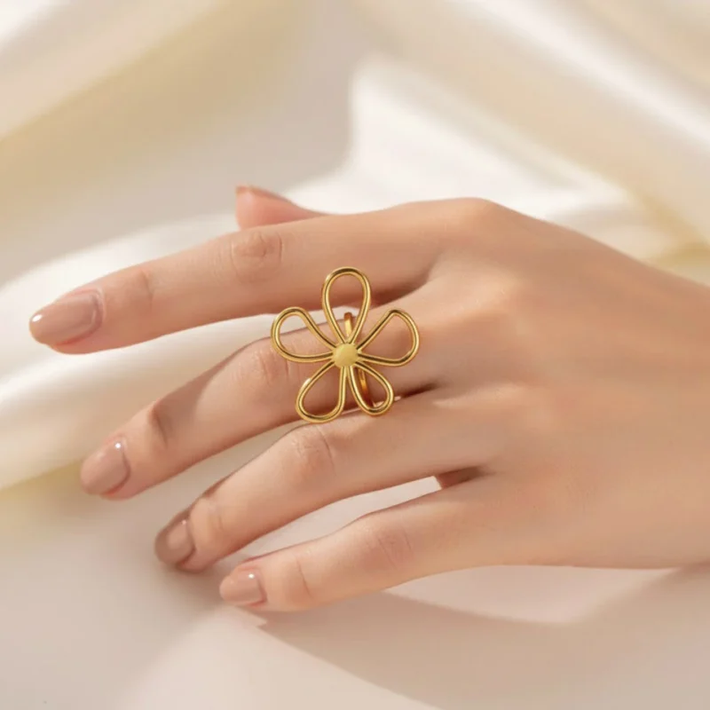 Gold Plated Floral Adjustable Ring