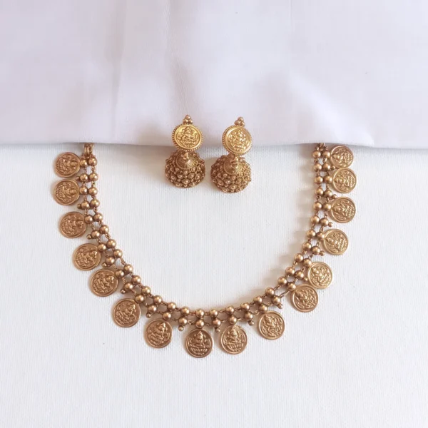 Matte Finish Lakshmi Coin Necklace Set