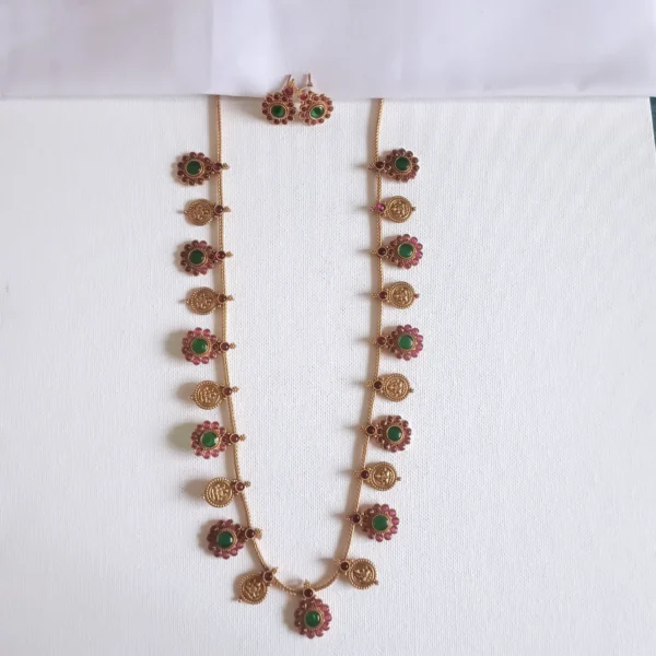 Antique Kempu Kaasu Long Necklace Set – Traditional Imitation Jewellery Kerala