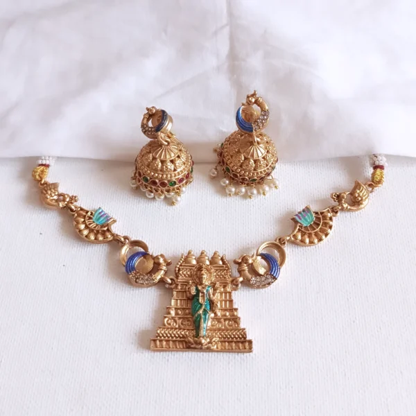 Antique-Meenakari-Lekshmi-Gopuram-Coral-Choker-Set
