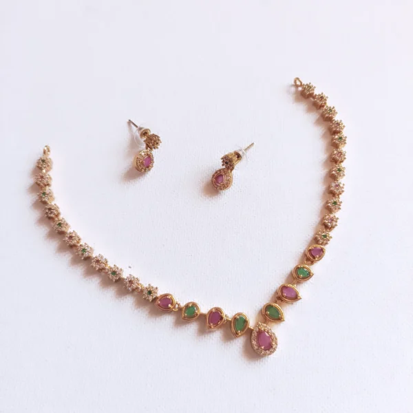 Multi-Colour-AD-Stone-Teardrop-and-Floral-design-Necklace-Set