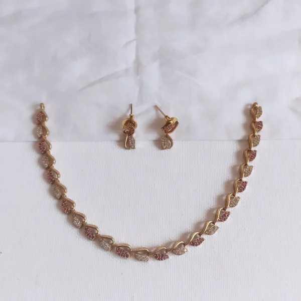 Multicolour-pink-Leaf-Design-Necklace-Set-with-Matching-Stud-Earrings