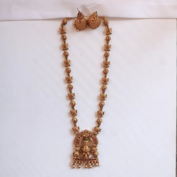 Traditional Indian Temple Design Venkateswara Long Haaram Set