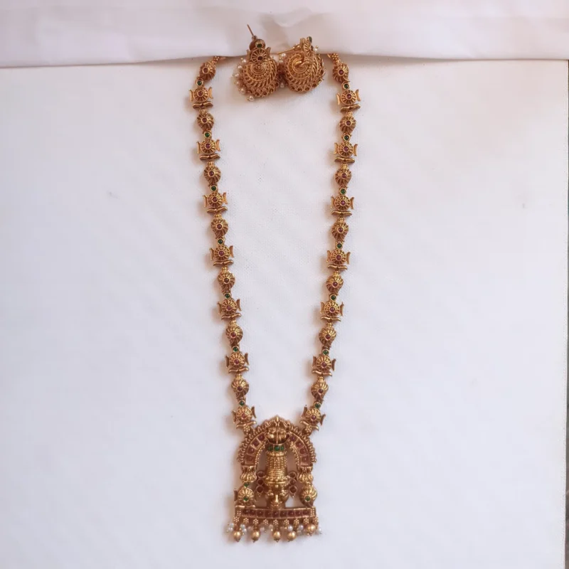 Traditional Indian Temple Design Venkateswara Long Haaram Set