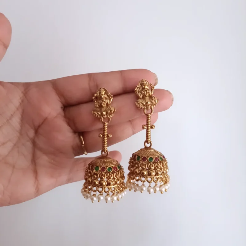Lakshmi Temple Long Jhumka Earrings