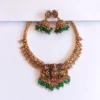 Traditional-Temple-Lakshmi-Pendant-Green-Bead-Hanging-Necklace