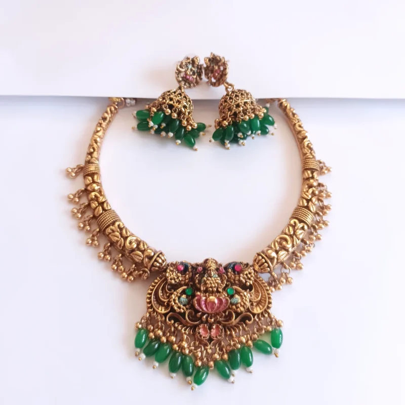 Lakshmi Green Bead Necklace Set