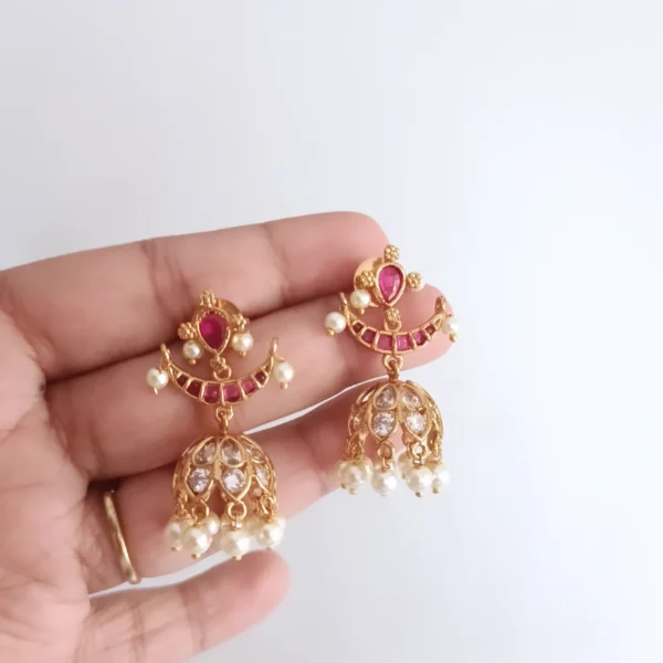 Chandbali-Stud-Design-Kemp-Stone-and-Pearl-Jhumka-Earrings