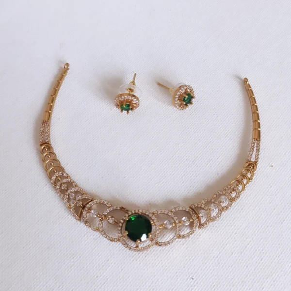 Elegant-AD-Floral-Round-Green-CZ-Stone-Necklace-with-Earrings