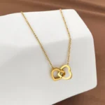 Anti Tarnish Double Heart Pendant Necklace