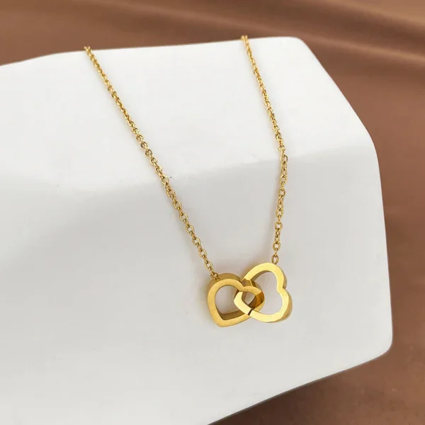 Anti Tarnish Double Heart Pendant Necklace
