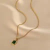 Anti Tarnish Green Geometric Pendant Necklace