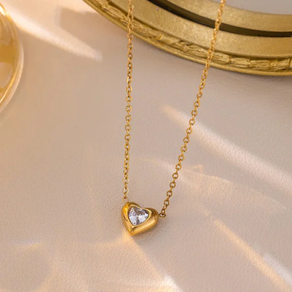 Anti Tarnish Stone Heart Necklace