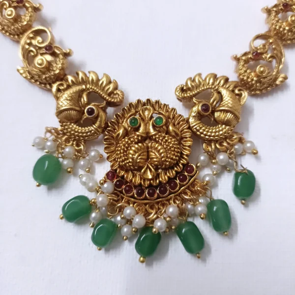 Indian-Temple-Design-Peacock-Motifs-Green-Stone-Drops-Necklace-Set