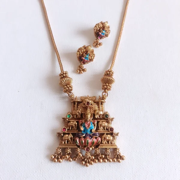 Traditional-Antique-Meenakari-Lakshmi-Gopura-Pendant-Necklace-Set